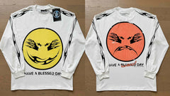Hellstar "Have a Blessed Day" Smiley Graphic Long Sleeve Tee - White