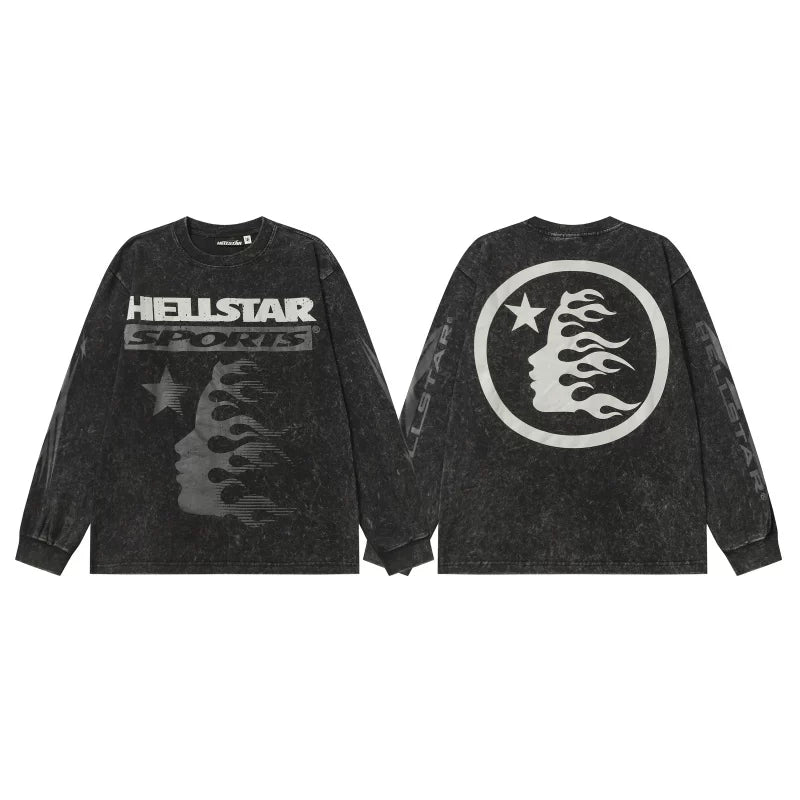 Hellstar Sports Vintage Wash Long Sleeve Tee - Washed Black