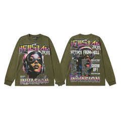 Hellstar Attack From Hell Invasion Graphic Long Sleeve Tee - Olive Green