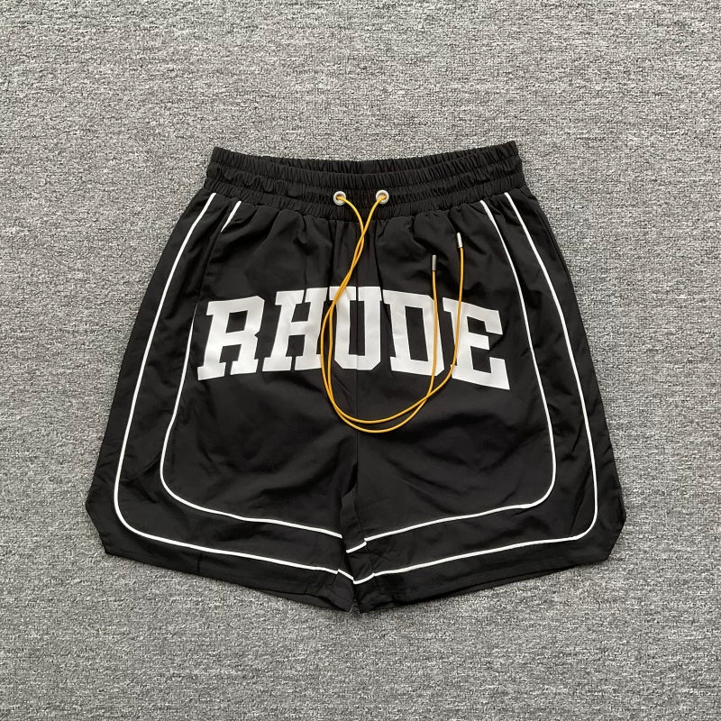 RHUDE Marlboro shorts, trendy high street sports and casual loose beach pants, kanye cropped pants for men and women (57)