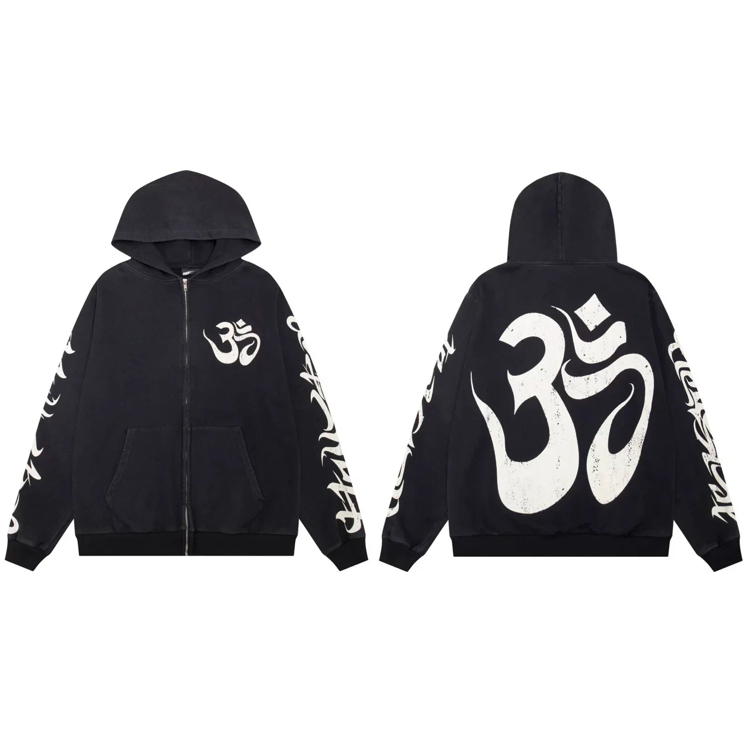 Hellstar Om Symbol Zip-Up Black Hoodie
