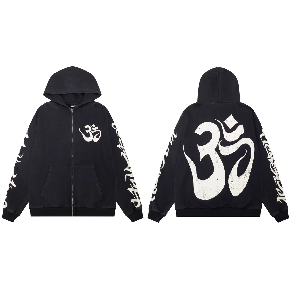 Hellstar Om Symbol Zip-Up Black Hoodie