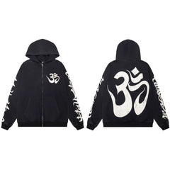 Hellstar Om Symbol Zip-Up Black Hoodie