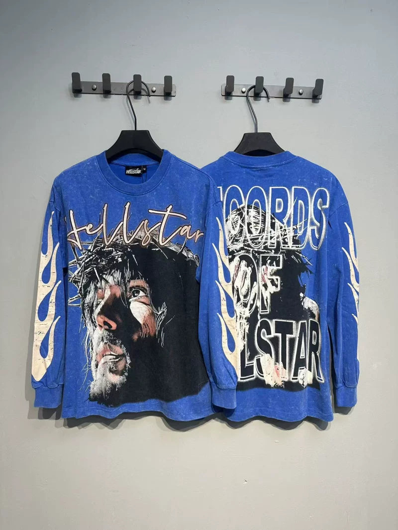 Hellstar Records Crown of Thorns Graphic Long Sleeve Tee - Blue