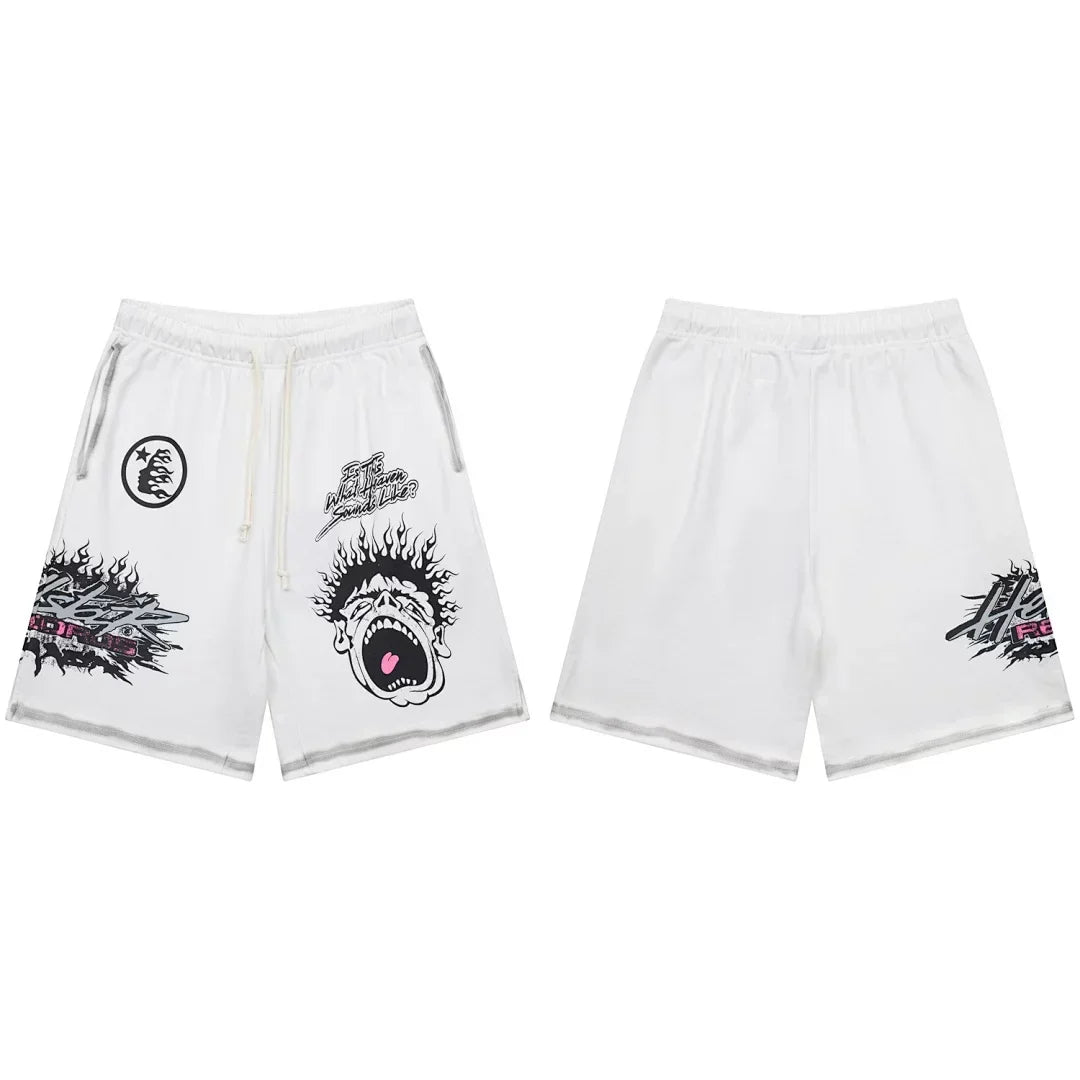 Hellstar Multi-Graphic Heavyweight Shorts white