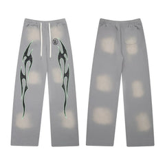 Hellstar Flame Graphic Drawstring Sweatpants grey