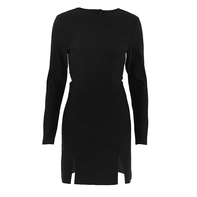 Women Dress欧美秋冬女士连衣裙黑色长袖露腰性感短裙休闲