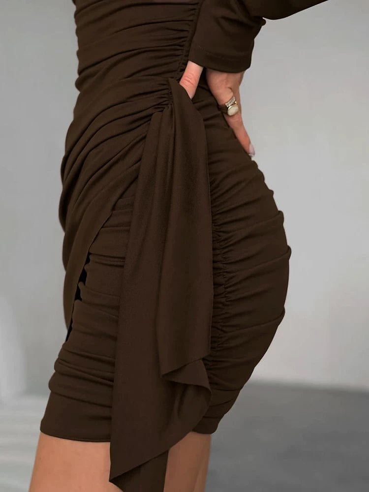 Fashion Dress欧美女士连衣裙圆领长袖修身短裙时尚设计感