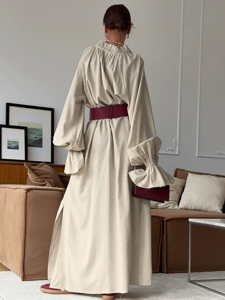 Elegant Dress欧美女士连衣裙纯色系带宽松长袖时尚ins长裙