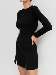 Women Dress欧美秋冬女士连衣裙黑色长袖露腰性感短裙休闲