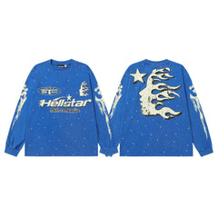 Hellstar Starry Flame Graphic Long Sleeve Tee - Blue