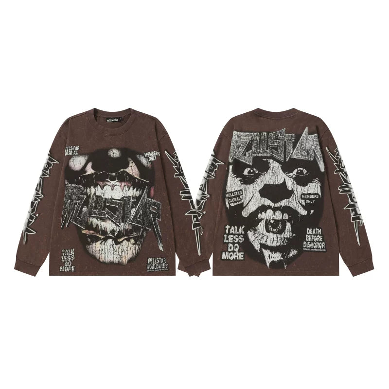 Hellstar Talk Less Do More Graphic Long Sleeve Tee - Brown
