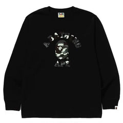BAPE Style Arch Logo Monochrome Camo Ape Head Long-Sleeve Tee - Black