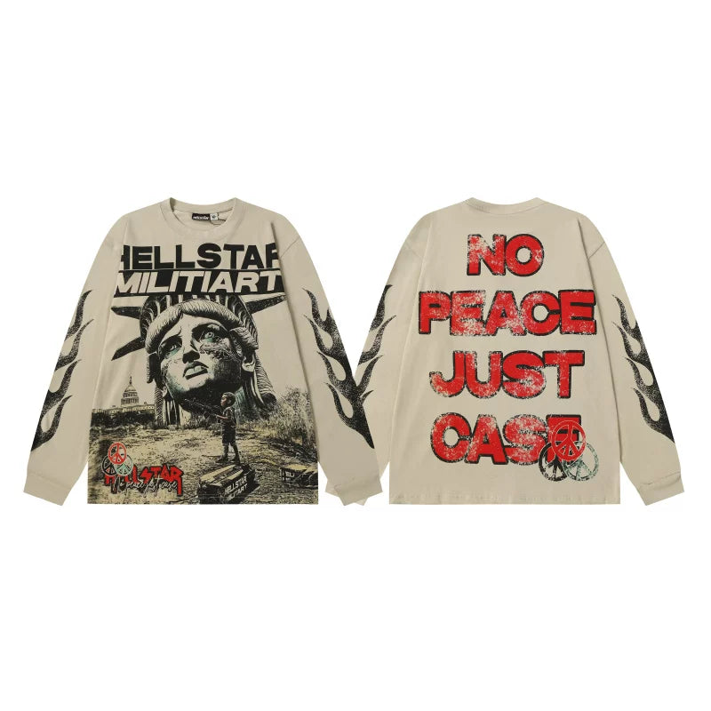 Hellstar Militiart Statue of Liberty Long Sleeve Tee - Beige