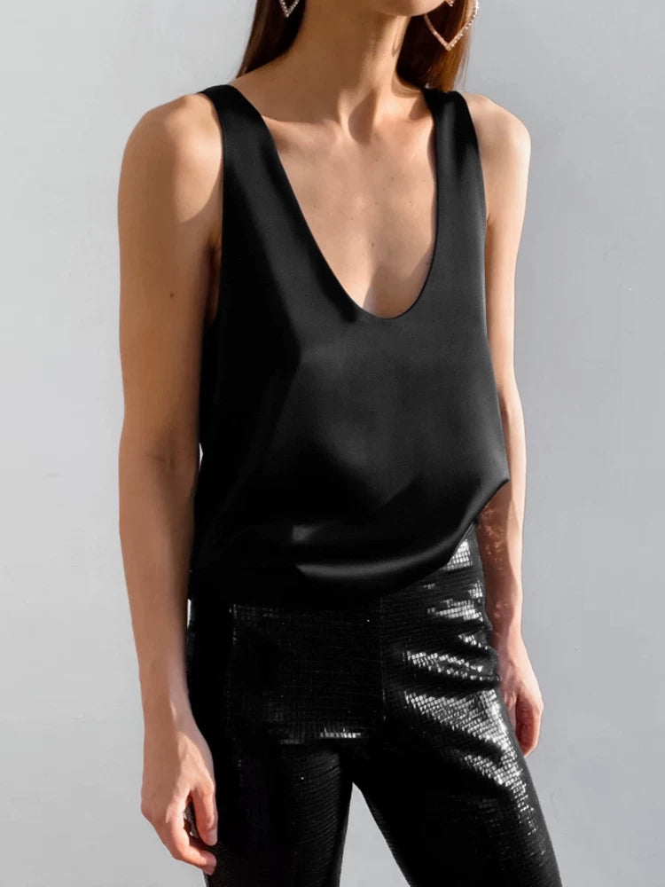 Sleeveless Tops欧美女士背心夏季宽松圆领无袖百搭上衣纯色简约