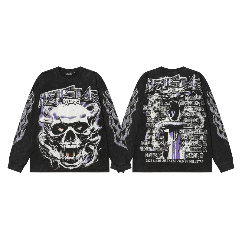 Hellstar Demonic Skull Graphic Long Sleeve Tee - Washed Black