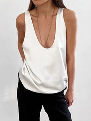Sleeveless Tops欧美女士背心夏季宽松圆领无袖百搭上衣纯色简约