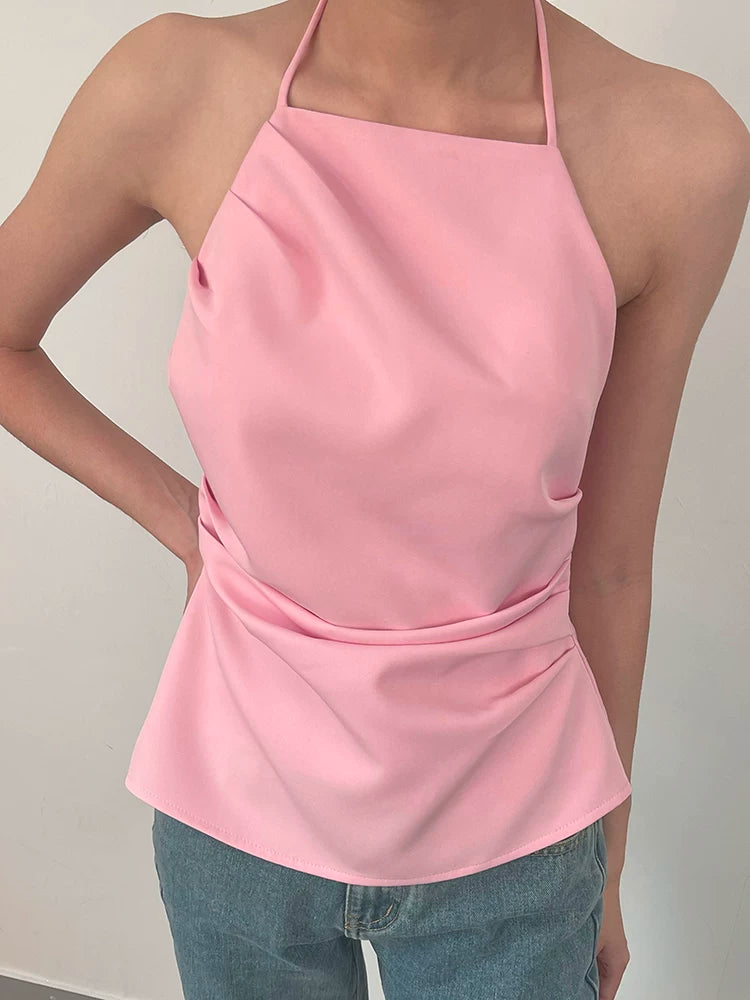 Sexy Tops欧美女士背心性感露背吊带上衣纯色春夏百搭时尚度假