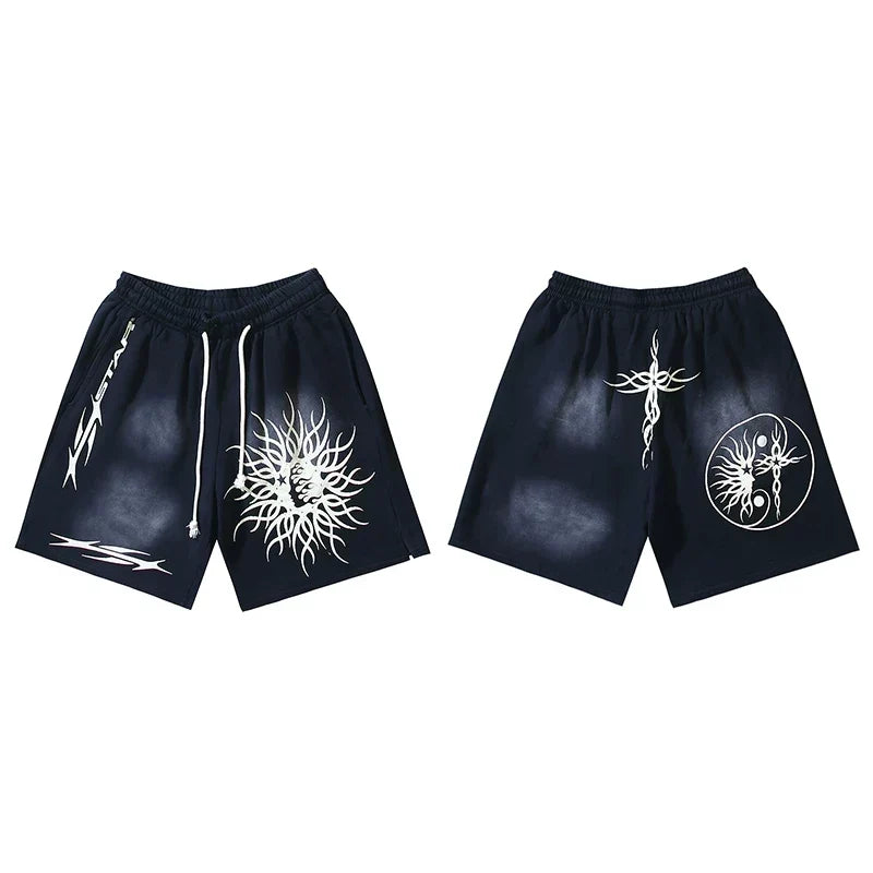Hellstar Tribal Sun & Yin-Yang Black Shorts