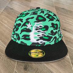 Hellstar Flame Side Profile Graphic Snapback Hat - Neon Green/Black