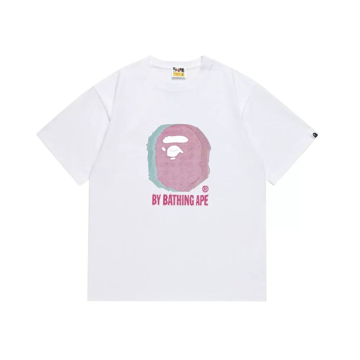 BAPE Style Glitch Colorblock Ape Head Short-Sleeve Tee - White
