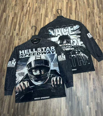 Hellstar Speedway Racing Graphic Long Sleeve Tee - Washed Black