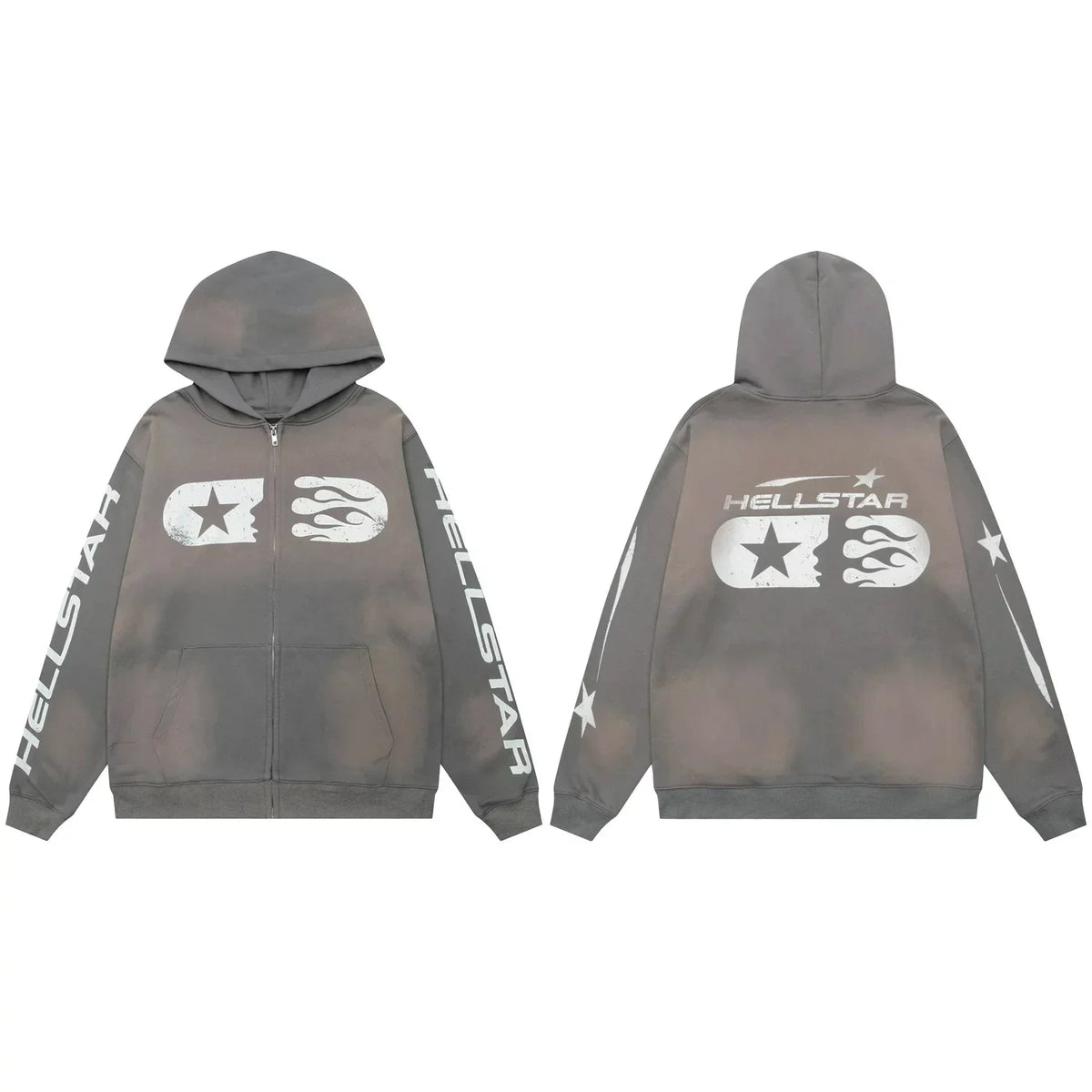 Hellstar Capsule Logo Zip-Up Grey Hoodie