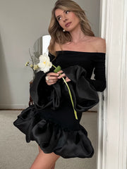 Elegant Dress欧美女士连衣裙一字领修身长袖精致优雅短裙