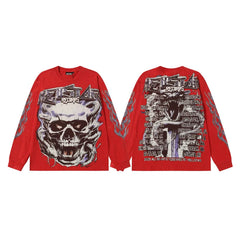 Hellstar Demonic Skull Graphic Long Sleeve Tee - Red