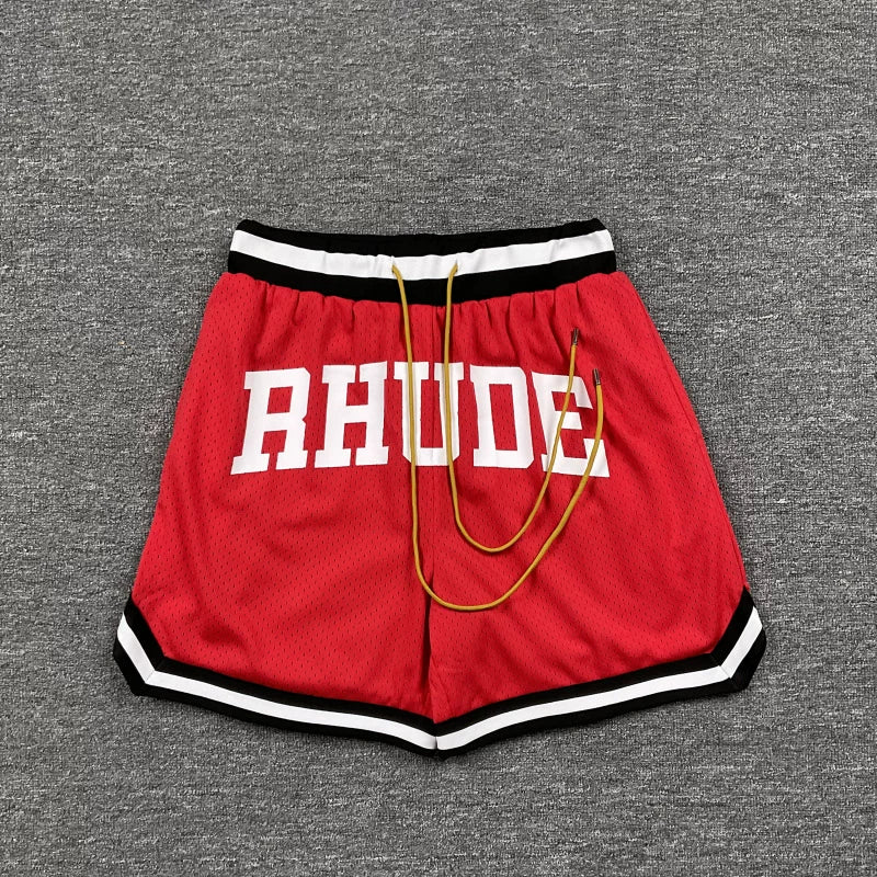 RHUDE Marlboro shorts, trendy high street sports and casual loose beach pants, kanye cropped pants for men and women (53)