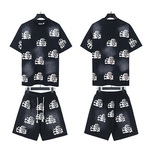 Hellstar All-Over Skull Flame Print Tee & Shorts Set