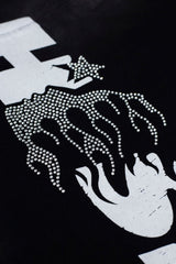 Hellstar Rhinestone Flame Logo Black Washed Tee