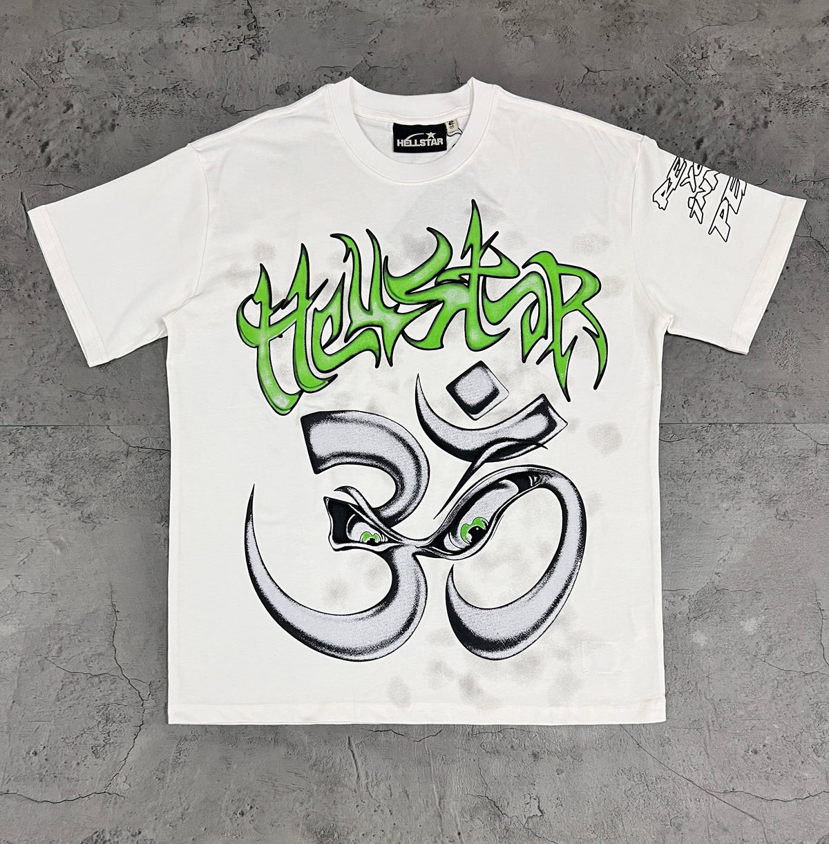 Hellstar Om Symbol Green Graffiti White Tee