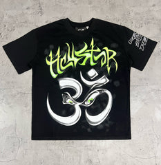 Hellstar Om Symbol Green Graffiti Black Tee