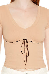 Seamless Ribbon-Trim Cropped Tee